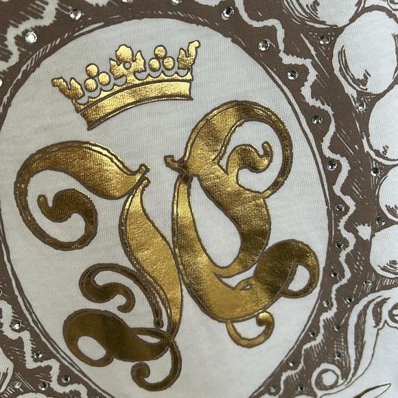 Vintage Juicy Couture White Tee with crystal bling crown & Gold Foil Emblem Y2k - Picture 10 of 17